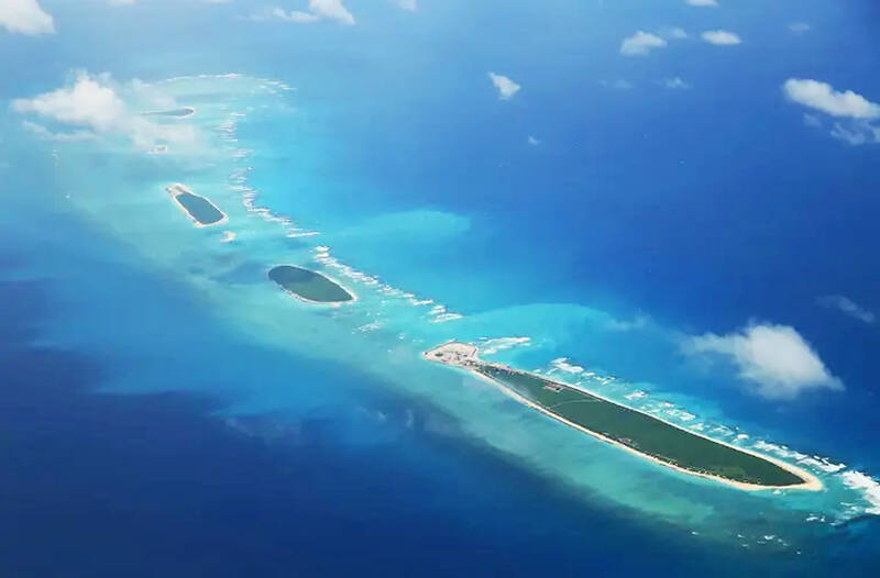 Satellite imagery shows the reclaimed island at Antelope Reef, Paracel Islands, after China completed the first construction stage